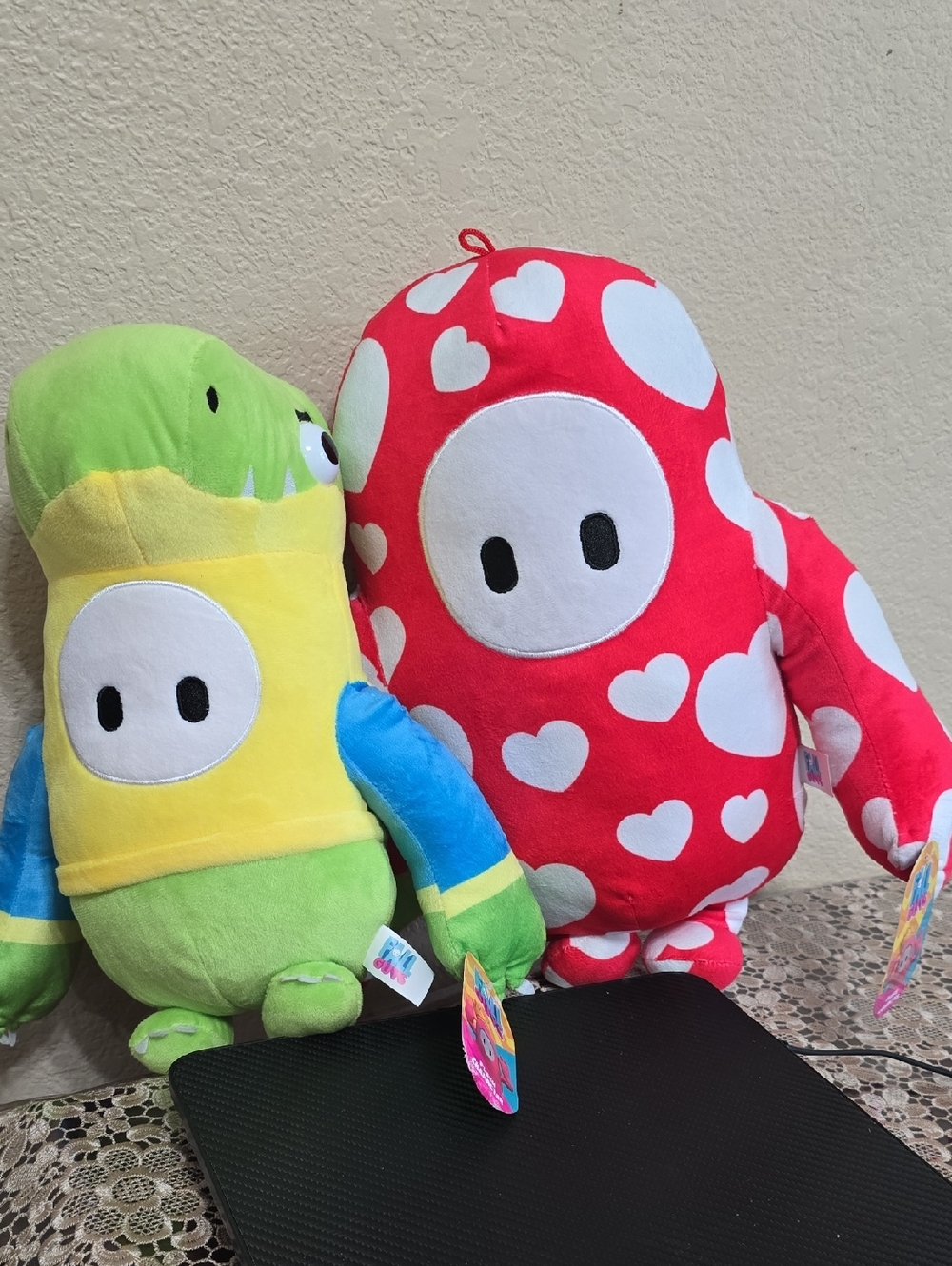 Red Heart Pattern Plush Character - Soft Collectible Stuffed Toy